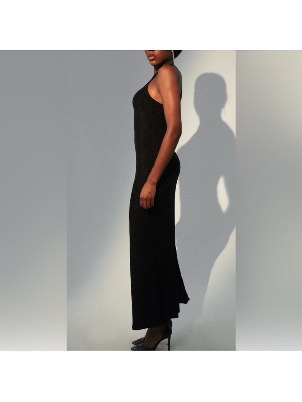 Klassy Network Shimmer High Neck Sleeveless Maxi Dress